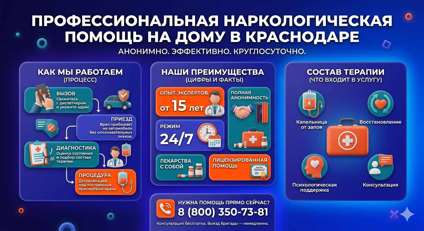 Инфографика о принципах лечения алкоголизма на дому в Муроме: этапы вызова нарколога, преимущества анонимной детоксикации и состав медицинской помощи.